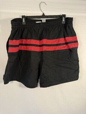 Basic Editions Men L Black Red Swim Trunks